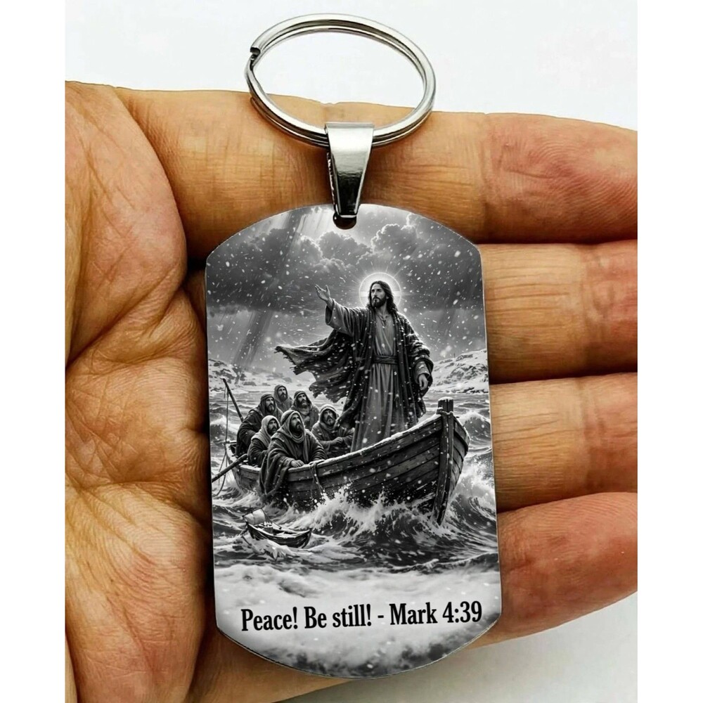 Mark 4 : 39 God Lord Jesus Christ Stainless Keychain Reminder Faith Bless